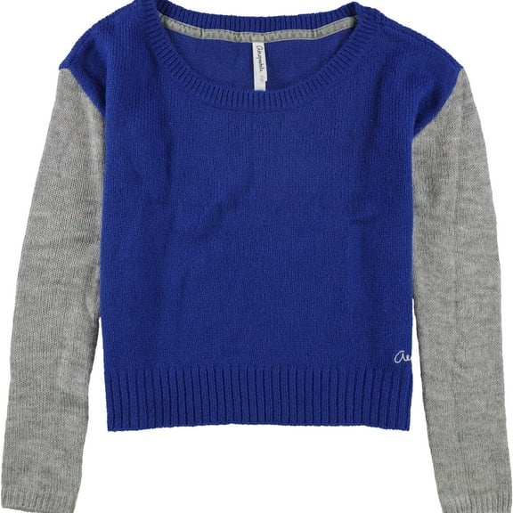 Aeropostale Womens Colorblocked Sleeve Crew Knit Sweater, Blue, Juniors, Large