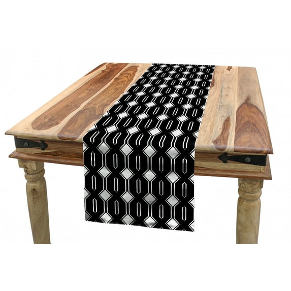 Geometric Table Runner, Monotone Symmetric Order Pattern of Repetitive Squares and Bars, Dining Room Kitchen Rectangular Runner, 3 Sizes, by Ambesonne