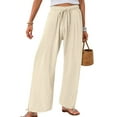 thumbnail image 6 of KPOPLK Ladies Pants with Pockets Linen Women Petite Length Loose Cotton Solid Trousers Pants Wide Leg Pants for Women for Beach Vacation Day to Night Everyday Wear Size XL,Light Yellow, 6 of 6