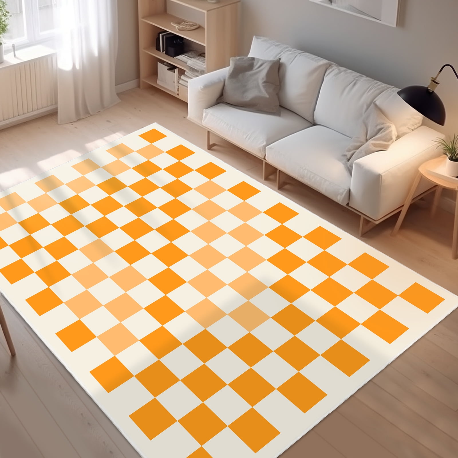 Area Rugs for Bedroom Living Room, 5' x 6.6' Ft Checkered Rug Retro Checkerboard Moroccan Rug Lightweight Outdoor Washable Carpet Rustic Decor for Living Room Bedroom Kitchen Patio(Orange/Yellow)