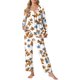 thumbnail image 4 of Puntoco Conjunto de pijama de manga larga con pantalones y bolsillos para mujer, informal, con estampado de moda para mujer, 4 of 5