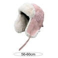 thumbnail image 6 of harmtty Warm Winter Women Bomber Hat Plush Lining Solid Color Ear Protection Fluffy Windproof Letter Embroidery Earflap Hat for Outdoor Pink, 6 of 8