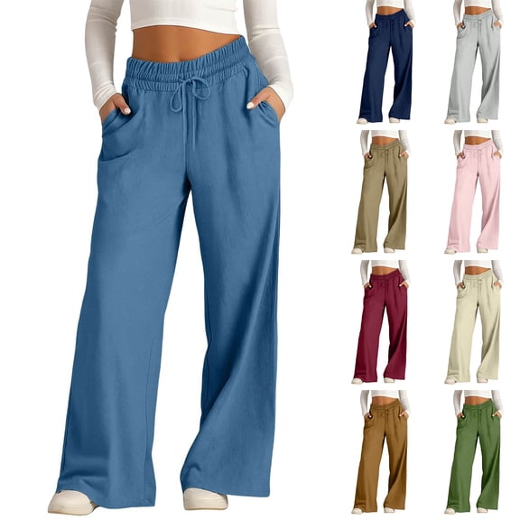 Womens Wide Leg Sweatpants Spring Summer Baggy Lounge Travel Pants Fashion Outfits Joggers Clothes Blue XL
