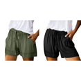 thumbnail image 1 of (2-Pack) Rinsvye Womens Shorts High Elastic Short Sleeve Bodysuit for Women Waisted Pleated Ruffle Cute Womens Cargo Shorts Beach Flowy Casual Womens Workout Shorts, 1 of 4