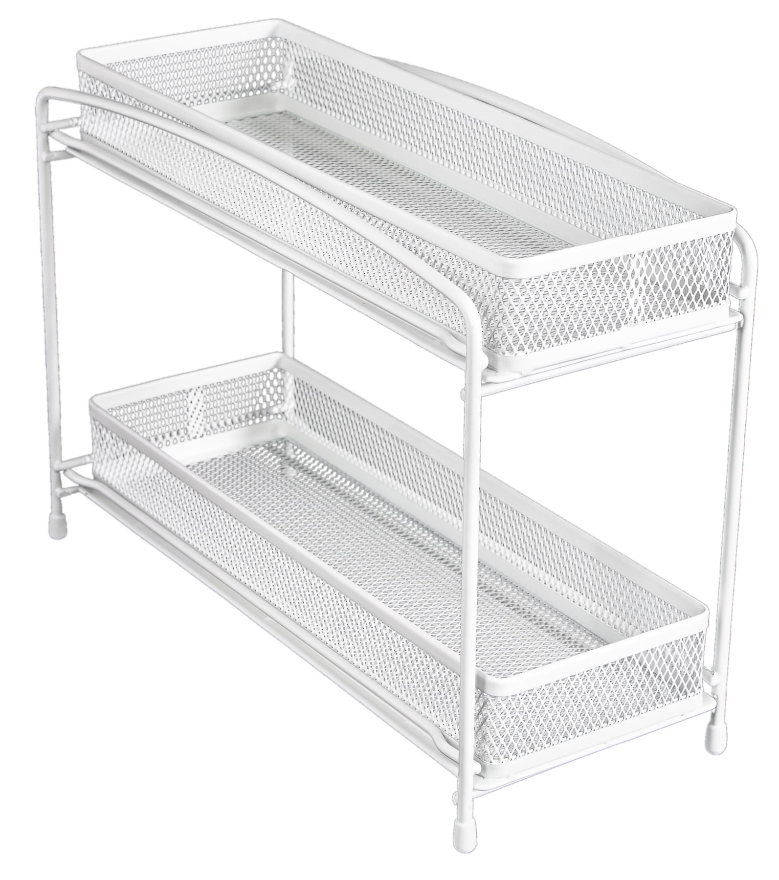  Cabinet Caddy (White, Pull-and-Rotate Spice Rack Organizer, 2  Double-Decker Shelves, Modular Design, Non-Skid Base, Stores  Prescriptions, Essential Oils
