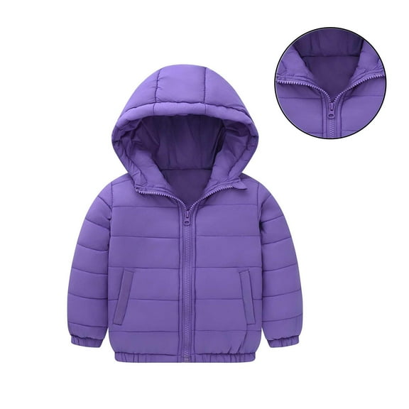 Toddler Winter Coats for Boys Hooded Puffer Jacket Boys Purple Jacket Full-Zip Long Sleeve Waterproof Girls Thicken Jacket Boys Coats Size 1-2 Years