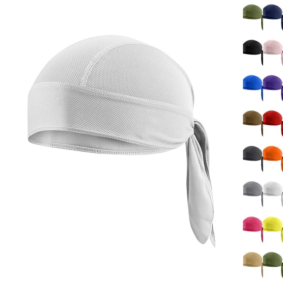 Cooling Helmet Liners - Do Rag Skull Caps for Men - Cooling Head Wraps, Hard Hat Liner - Motorcycle Pirate Bandana White One Size