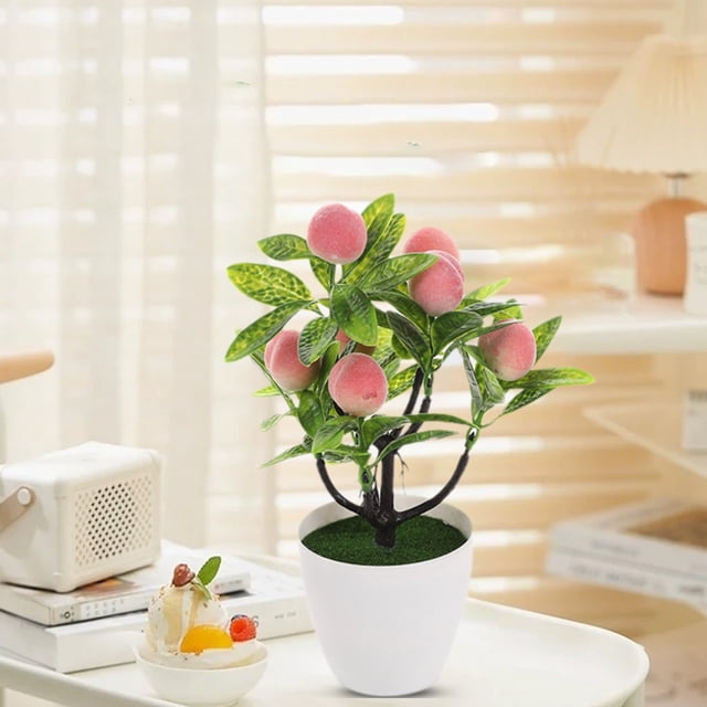 Artificial Potted, Staron 2026 Realistic Pachycarpus Fortunei Bonsai Tree, Plastic Multicolor Decorative Fruit Tree for Home Decor Coffee Table Wine Cabinet