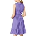 thumbnail image 3 of INSPIRE CHIC Women's Ruffled Hem Casual Sleeveless Cotton Solid Color Shirt Midi Dress with Belt S Dark Purple, 3 of 6