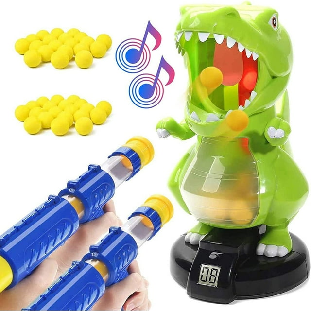 Pistola de juguete Dino para juego de disparos con objetivo electrónico y bolas de espuma