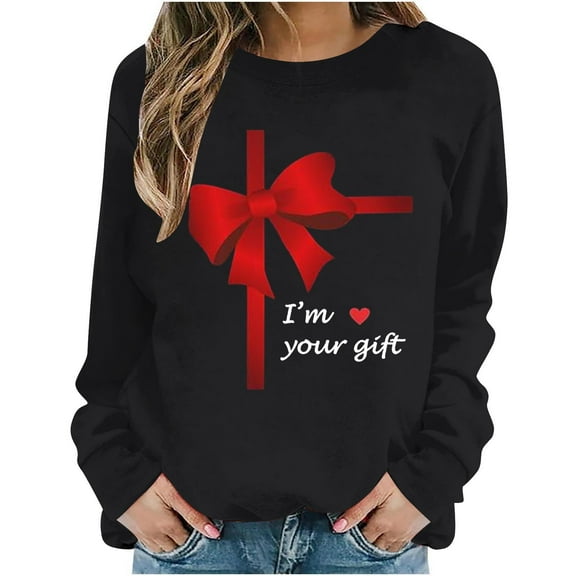 Stamzod Valentines Long Sleeve Tops for Women Print Pullover Crewneck Sweatshirt Loose Casual Plus Size Sweatshirts for Women Black XXXXXL