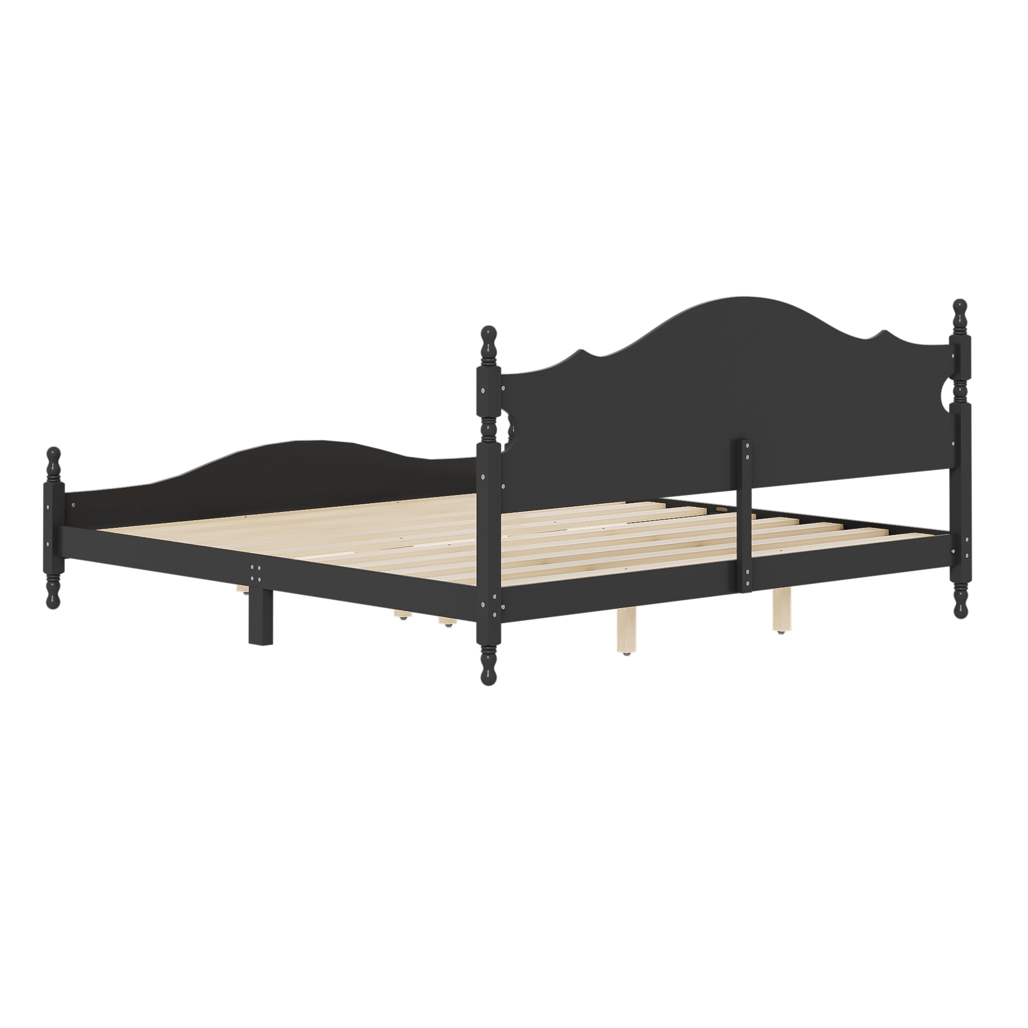 Euroco Wood King Size Platform Bed, Black