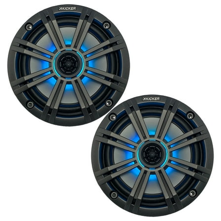 1 Pair (QTY 2) of Kicker 8" OEM Marine Coaxial Charcoal Speakers with MultiColor LED Lighting (Factory Reconditioned)