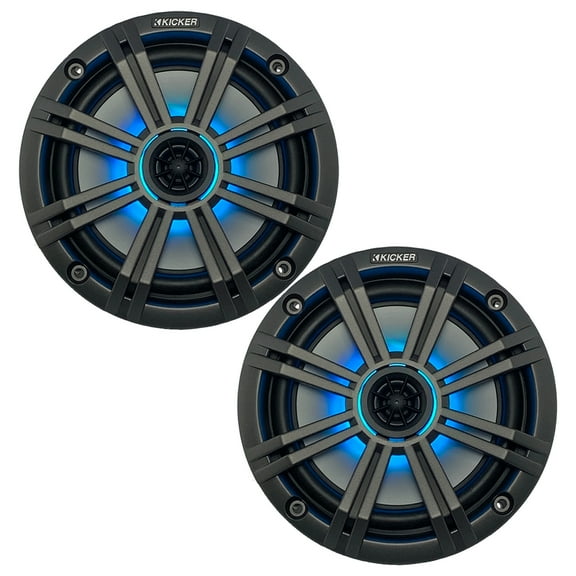 1 Pair (QTY 2) of Kicker 8" OEM Marine Coaxial Charcoal Speakers with MultiColor LED Lighting (Factory Reconditioned)
