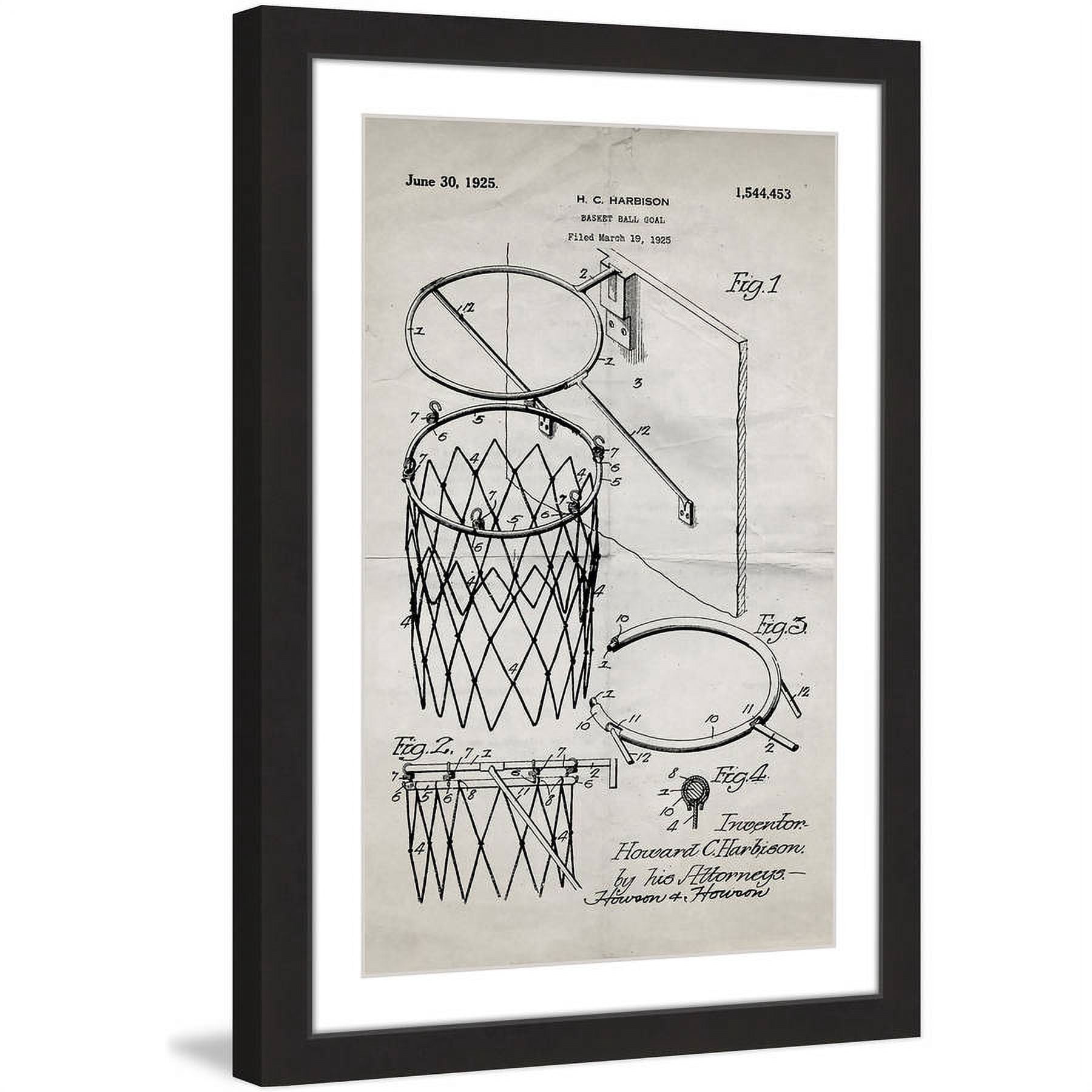 "Basketball Hoop 1925 Old Paper" Framed Painting Print