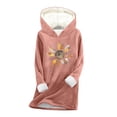 thumbnail image 2 of Qulqfy Fleece Lined Tops for Women Long Sleeve Pink Plus Size Pullover Tops Hooded Winter Floral Shirts Fall Tops for Women, 2 of 5