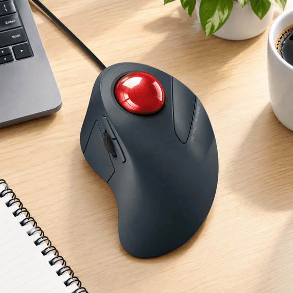 Wired Trackball Mouse, A-Red, For Large Hands, 44mm Index Finger Control