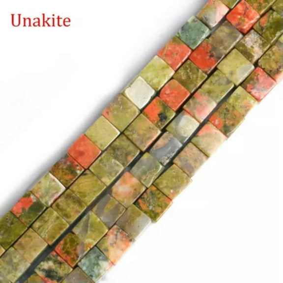 EOEMY Loose Square Cubes Beads 4mm Gemstone Crystals Spacer Strand Diy Jewelry Making-Unakite-1 String