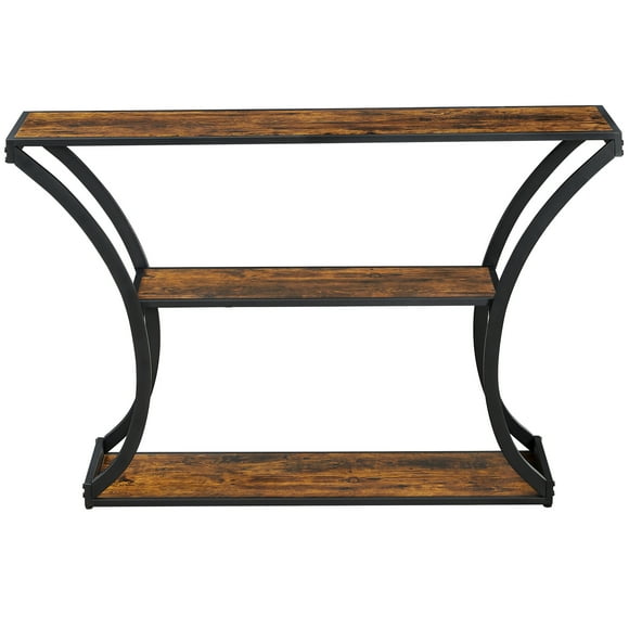 VASAGLE Mesa de consola, Mesa de entrada, Patas curvas, Tabelro alargado, para Salón, Pasillo, Dormitorio, Marrón Rústico y Negro