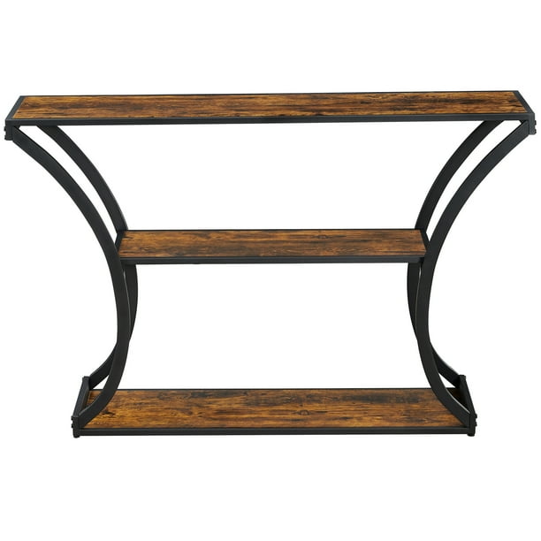 VASAGLE Mesa de consola, Mesa de entrada, Patas curvas, Tabelro alargado, para Salón, Pasillo, Dormitorio, Marrón Rústico y Negro