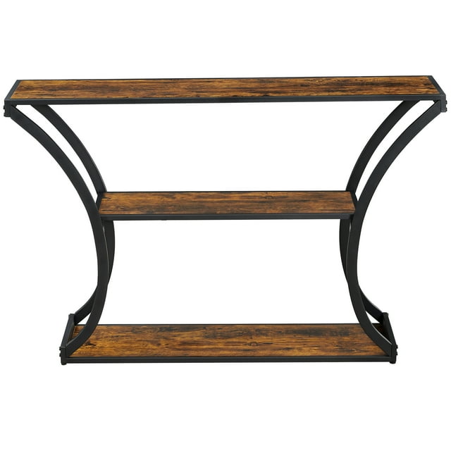 VASAGLE Mesa de consola, Mesa de entrada, Patas curvas, Tabelro alargado, para Salón, Pasillo, Dormitorio, Marrón Rústico y Negro