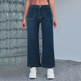 thumbnail image 6 of Jeans for Women Trendy Mid Waisted Casual Comfortable Jeans Washed Stretch Flared Wide Leg Pants Solid Color Denim Pants Travel with Pockets Blue XXL, 6 of 6