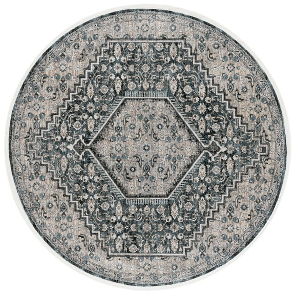 SAFAVIEH Artifact Theophania Medallion Polyester Area Rug, Gray/Black, 6'7" x 6'7" Round