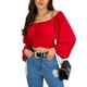 thumbnail image 1 of Sunloudy - Camiseta corta con hombros descubiertos para mujer, manga larga, color sólido, con nudo en la espalda, fruncida Sunloudy  moda, 1 of 4