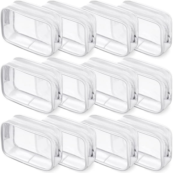12 Pieces Clear Cosmetics Bag PVC Zippered Clear Toiletry Carry Pouch Portable Cosmetic Makeup Bag Waterproof Makeup Bag Vinyl Plastic Organizer Case for Vacation Bathroom (White,Small)