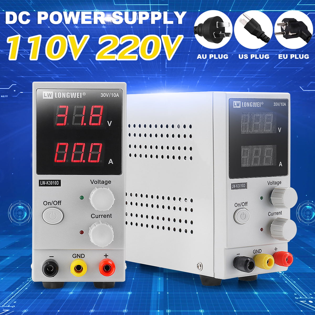 EU/US/AU Plug 30V 10A Switching Adjustable DC Bench Power Supply LCD Digital D 