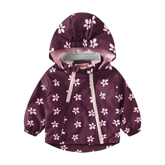 Cameland Hooded Children's Double Zipper Printed Jackets Windbreaker Boys' And Girls' Coat Long Sleeve Hooded Casual Outwear 1-9T