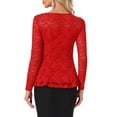 thumbnail image 3 of INSPIRAR CHIC Blusa de Mujer con Encaje y Abertura Frontal, dobladillo Peplum, Manga Larga Transparente, S Roja, 3 of 6