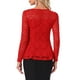 thumbnail image 3 of INSPIRAR CHIC Blusa de Mujer con Encaje y Abertura Frontal, dobladillo Peplum, Manga Larga Transparente, XL Rojo, 3 of 6
