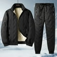 thumbnail image 3 of Men's Winter 2-Piece Sportswear Set, Thickened Solid Color Fleece Warm Jacket and Casual Sport Pants, with Pockets For Cold Weather Outdoor,Black,L, 3 of 7