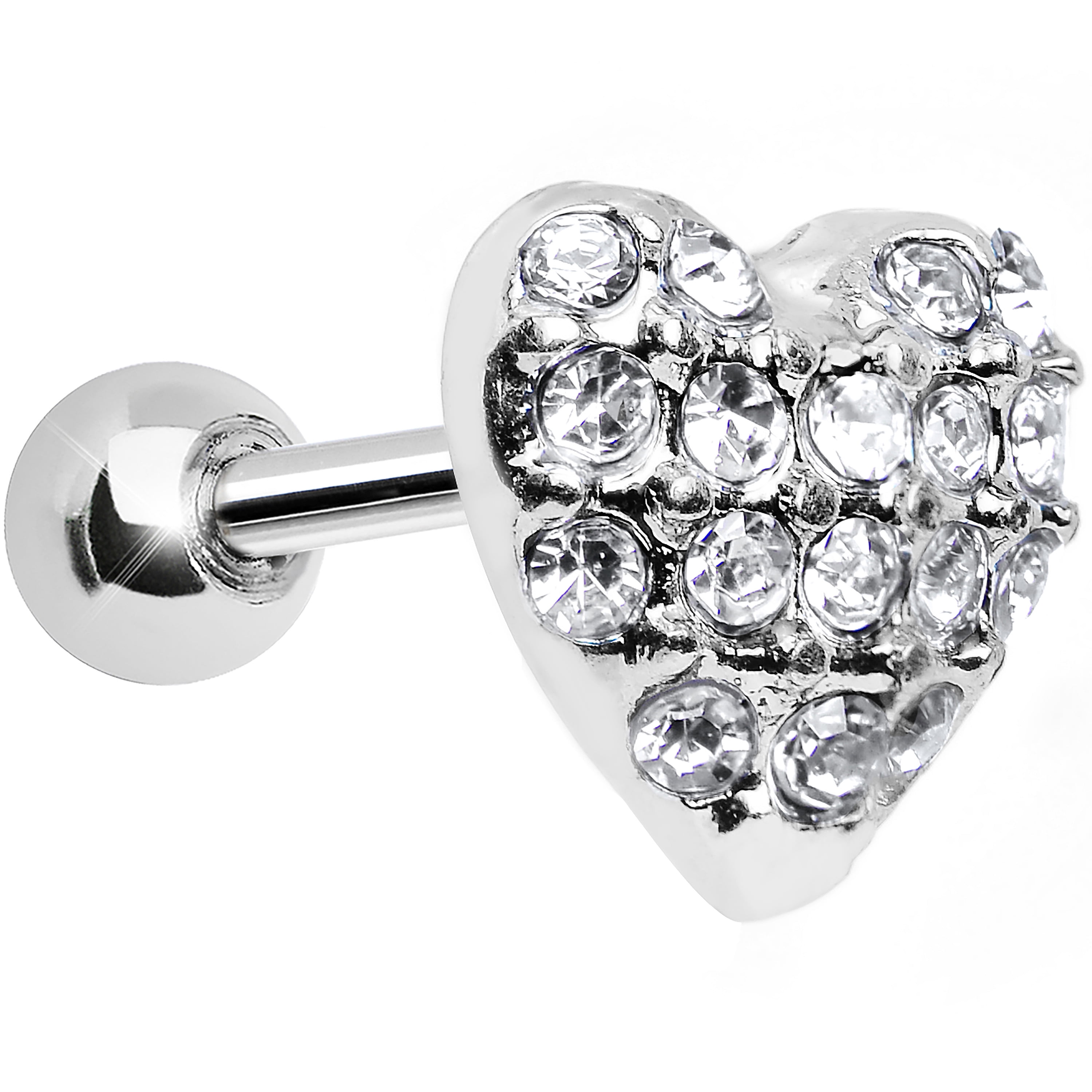 Heart Cartilage Earring with Clear Gem Gold Plated 