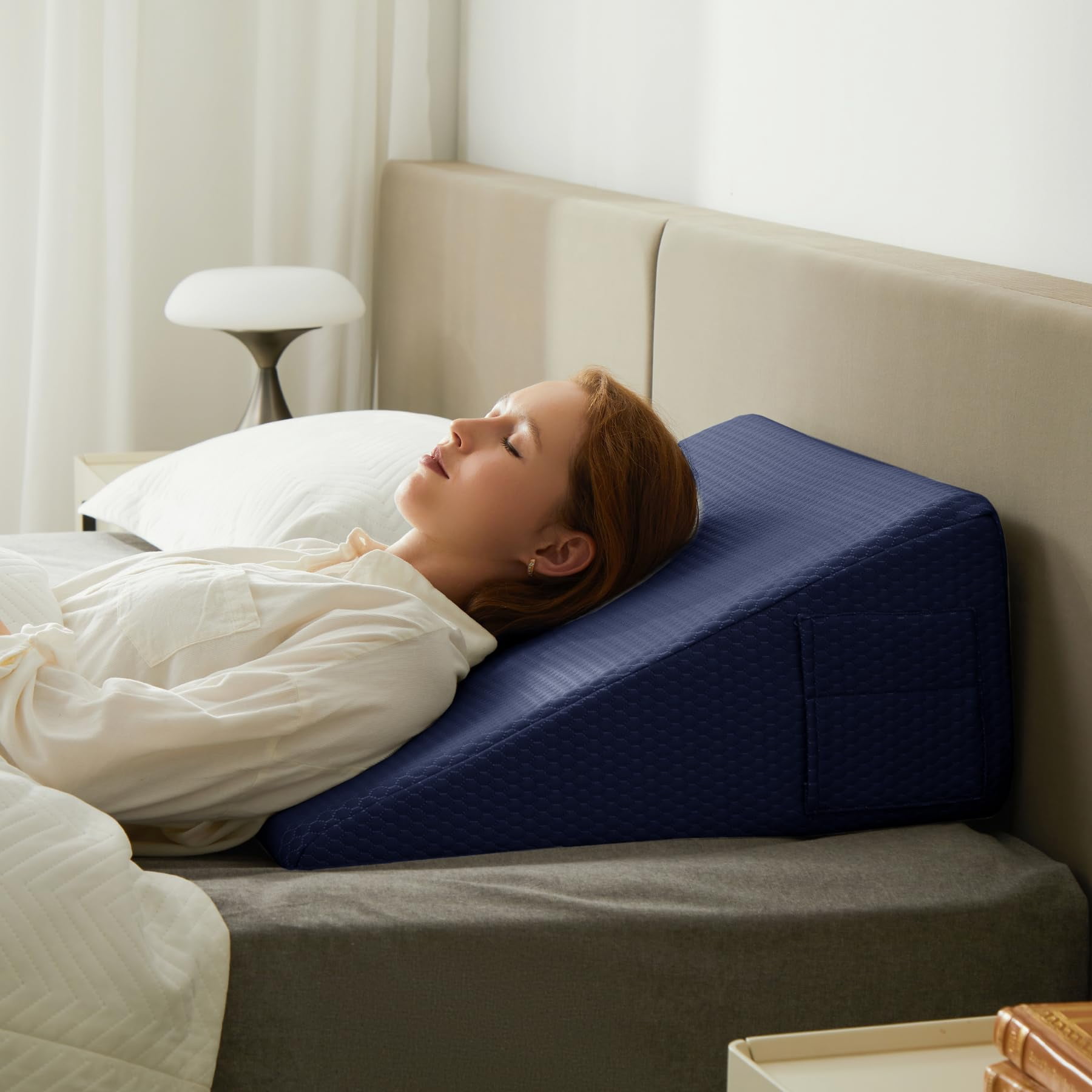 Wedge Pillow  10 Inch Bed For Headboard Acid Reflux Sleeping After Triangle - Memory Foam Top Navy