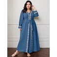thumbnail image 3 of AURA Women Plus Size Muslim Long Sleeve Maxi Dress Elegant Lace Patchwork Belt Dress, 3 of 8