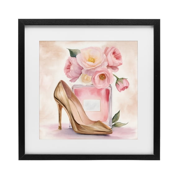 Stupell Industries Glam Pink Beauty Heel & Flowers Black Framed Print Under Glass, 13 x 13, by Kim Allen
