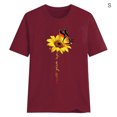 thumbnail image 2 of Blouse Été Manches Courtes T-shirt Tournesol Manches Chemisier Imprimé Col Rond Top, Rouge Vin, S, 2 of 5