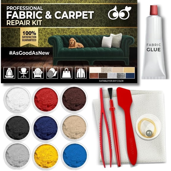 Fabric & Carpet Repair Kit | Fix Tears, Holes, and Burns  Fabric and Carpet Upholstery, Rugs, and Clothing | Easy Application with Customizable Colors
