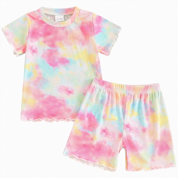 WUANDIXFA Girls' Clothing Sets Girls Pajamas Sets Two Pieces Short Sleeve Sleep Shirt Top Pant Toddler Pjs for kids' daily,Pink,2-3 Years
