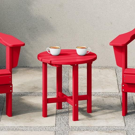 WestinTrends All-Weather Poly Lumber Adirondack Outdoor Side Table, Round End Table for Patio, Red