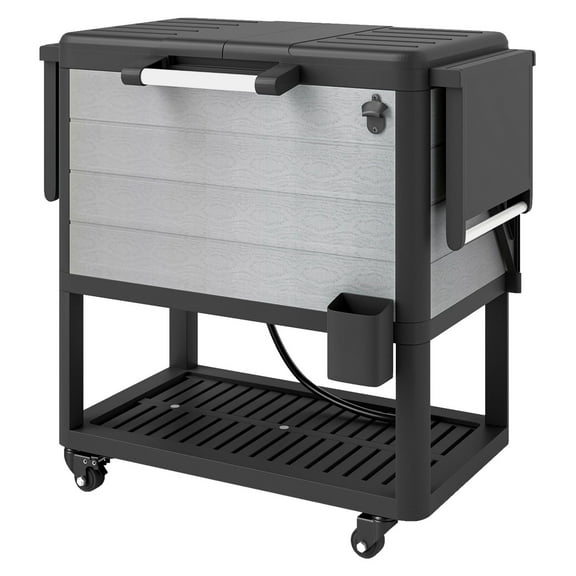 104 Quart Cooler Cart, Outdoor Rolling Ice Chest with Wheels