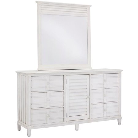 Cane Bay Louvered 6-drawer Bright White Wood Door Dresser and Mirror