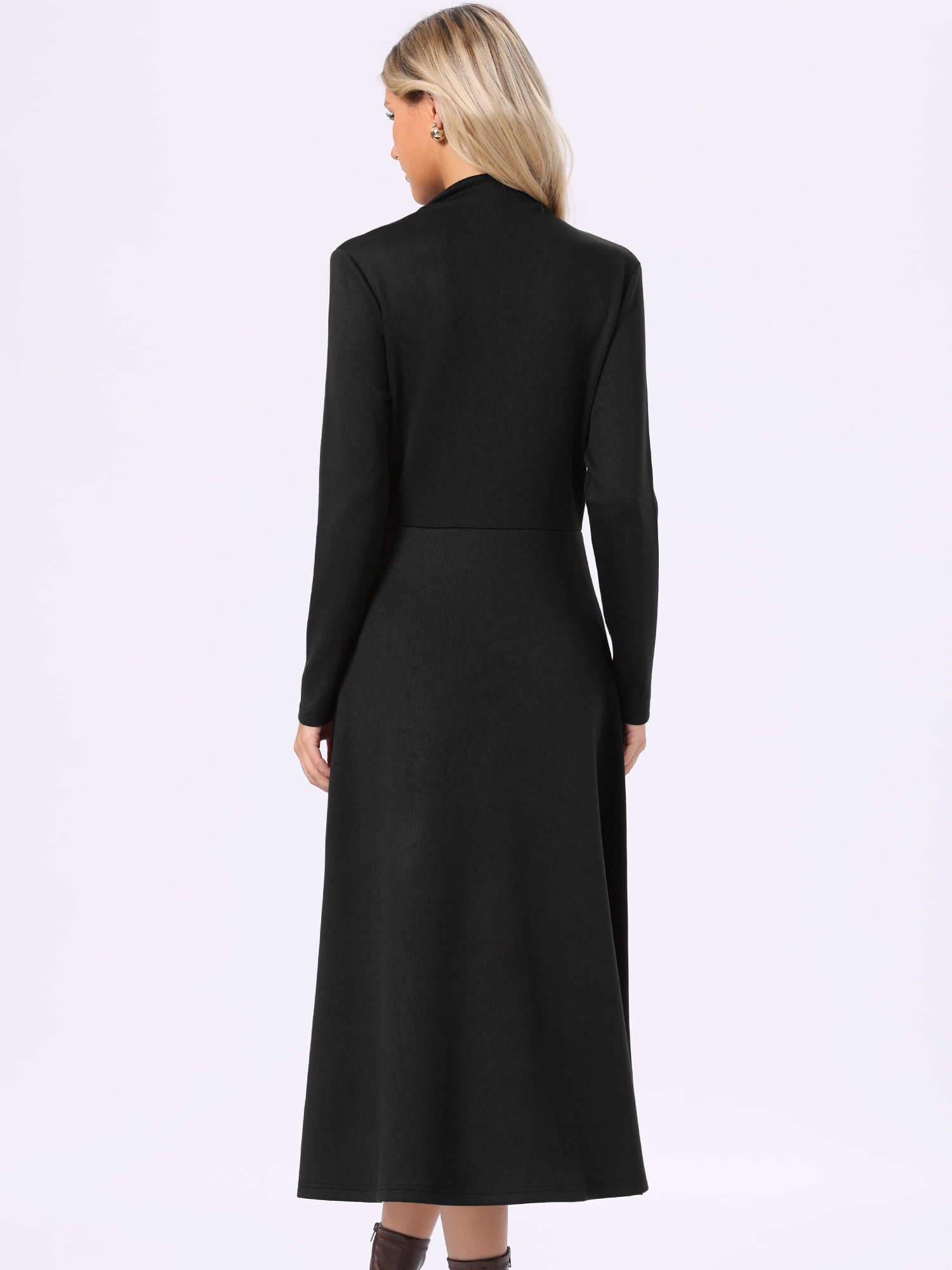 DARING DIVA Women's Fall Ribbed Knit Dresses Neck Long Sleeve Maxi Dress M Black
