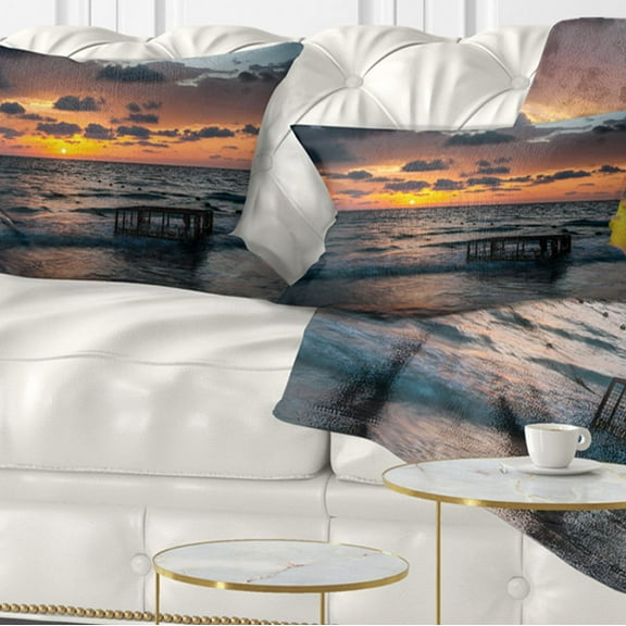 Designart 12" x 20" Blue Polyester Throw Pillow