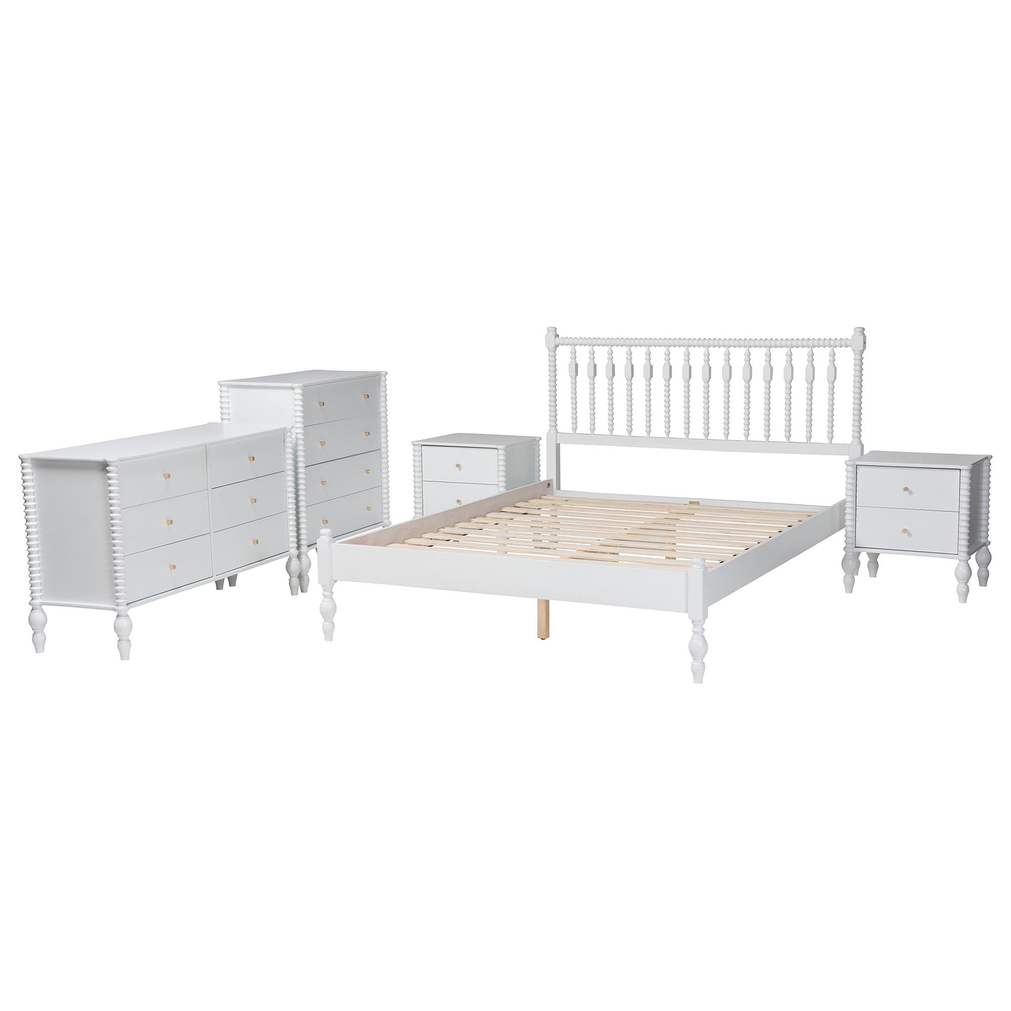 Baxton Studio Callison Farmhouse Bedroom Set, Queen, 5-Piece, White