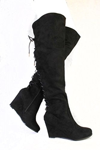 over the knee suede wedge boots
