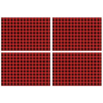 Red Black Plaid Checkered Pattern Summer Placemats Table Placemats Set Of 4-Linen Kitchen Washable Placemats Table Mats 11.8"x17.7" Non-Slip Heat Resistant