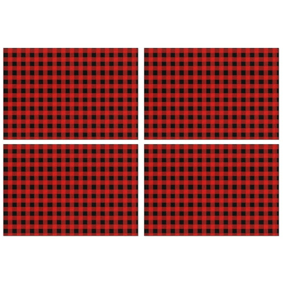 Red Black Plaid Checkered Pattern Summer Placemats Table Placemats Set Of 4-Linen Kitchen Washable Placemats Table Mats 11.8"x17.7" Non-Slip Heat Resistant